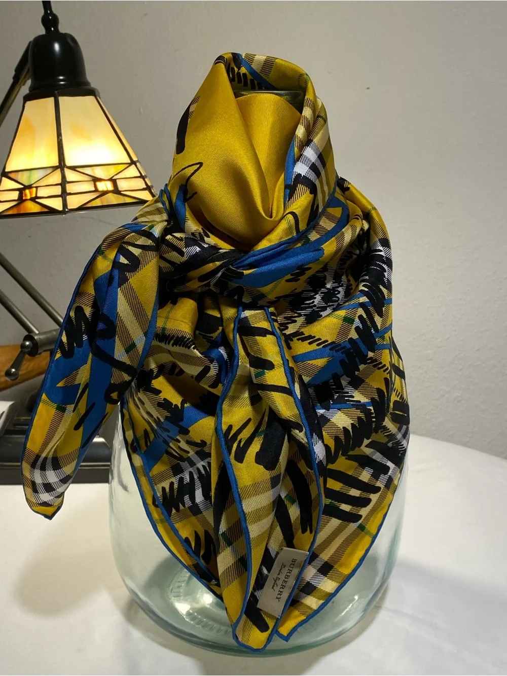 Burberry Yellow, Blue & Black Graphic Silk Scarf